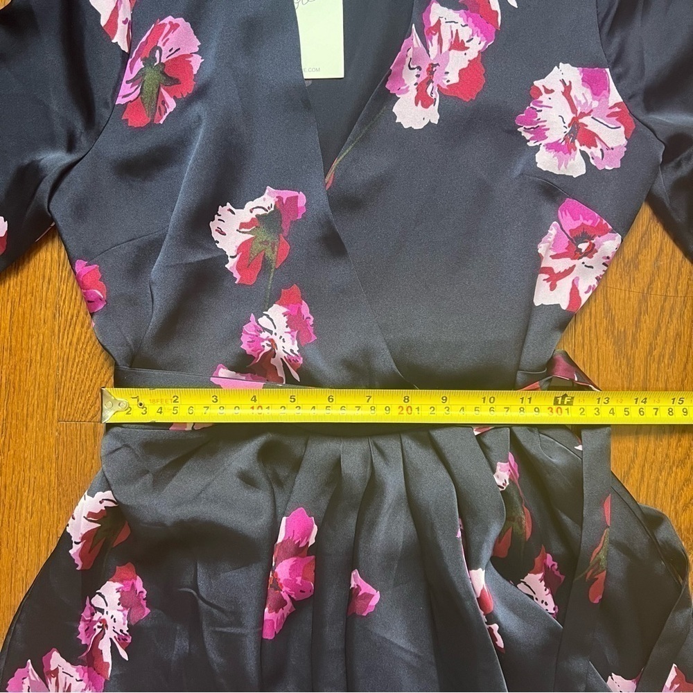 [NWT] Joie Navy Pink Floral Print Silky Satin Wrap Long Sleeve Midi Dress - Sz S - Picture 13 of 15